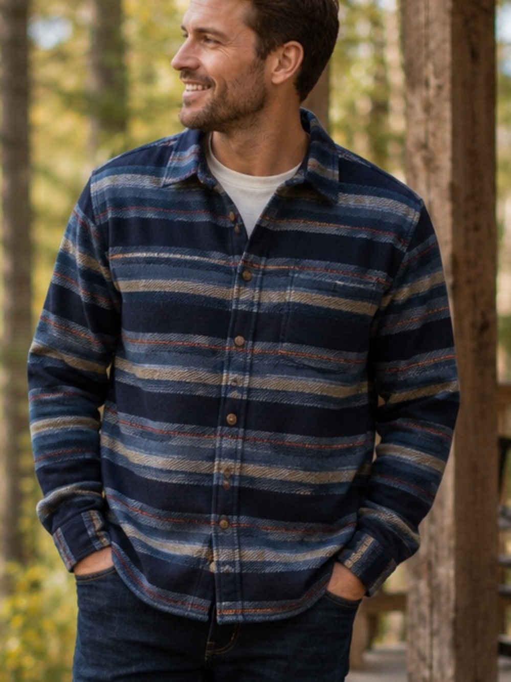 Goodfellow & Co Heavyweight Flannel Shacket Blue Stripe NWT Size Medium